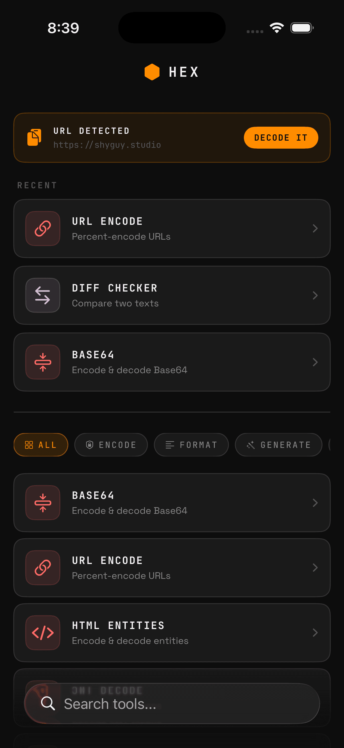 HEX: DEV TOOLS screenshot